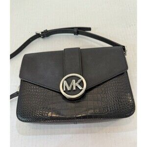 Michael Kors Carmen Medium Crocodile Embossed Convertible Shoulder Bag Black